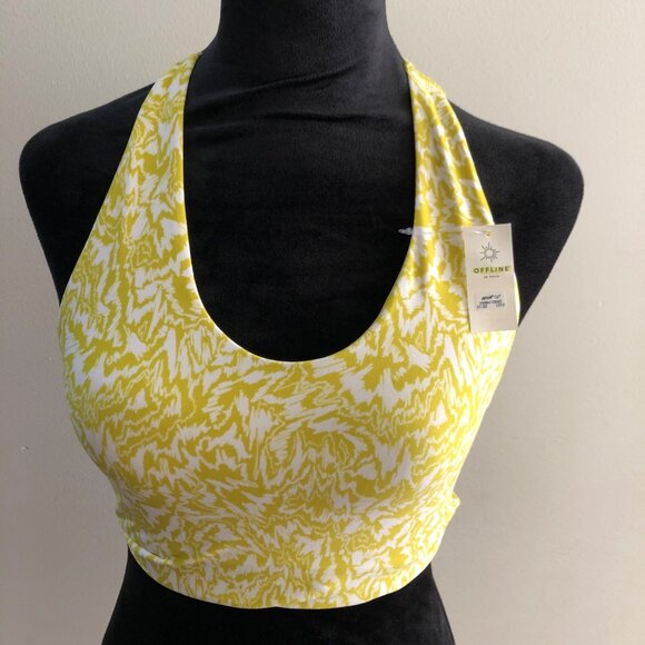 Offline‎ By Aerie Women's Yellow & White Halter Sports Bra Size Small NWT - Picture 1 of 8